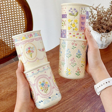 Embossed Hand-Painted Ceramic Mug – Vintage Floral Coffee Cup
