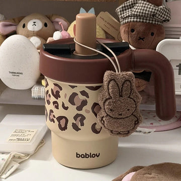 Cute Leopard Insulated Water Bottle with Handle | 610ml 316 Stainless Steel Travel Bottle
